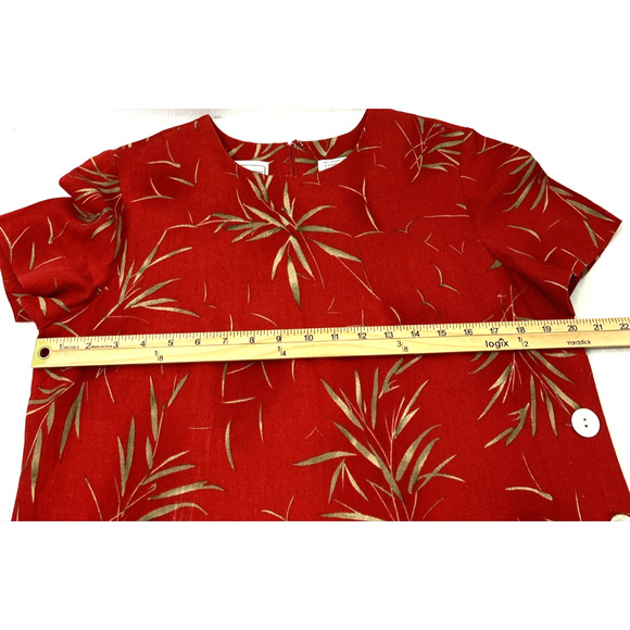 Karin Stevens Dress Womens Size 10‎ Red Bamboo Print Button Side Linen Blend - Picture 6 of 13